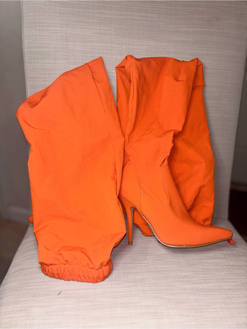 Bold Orange Pointed Stiletto Sock Boots